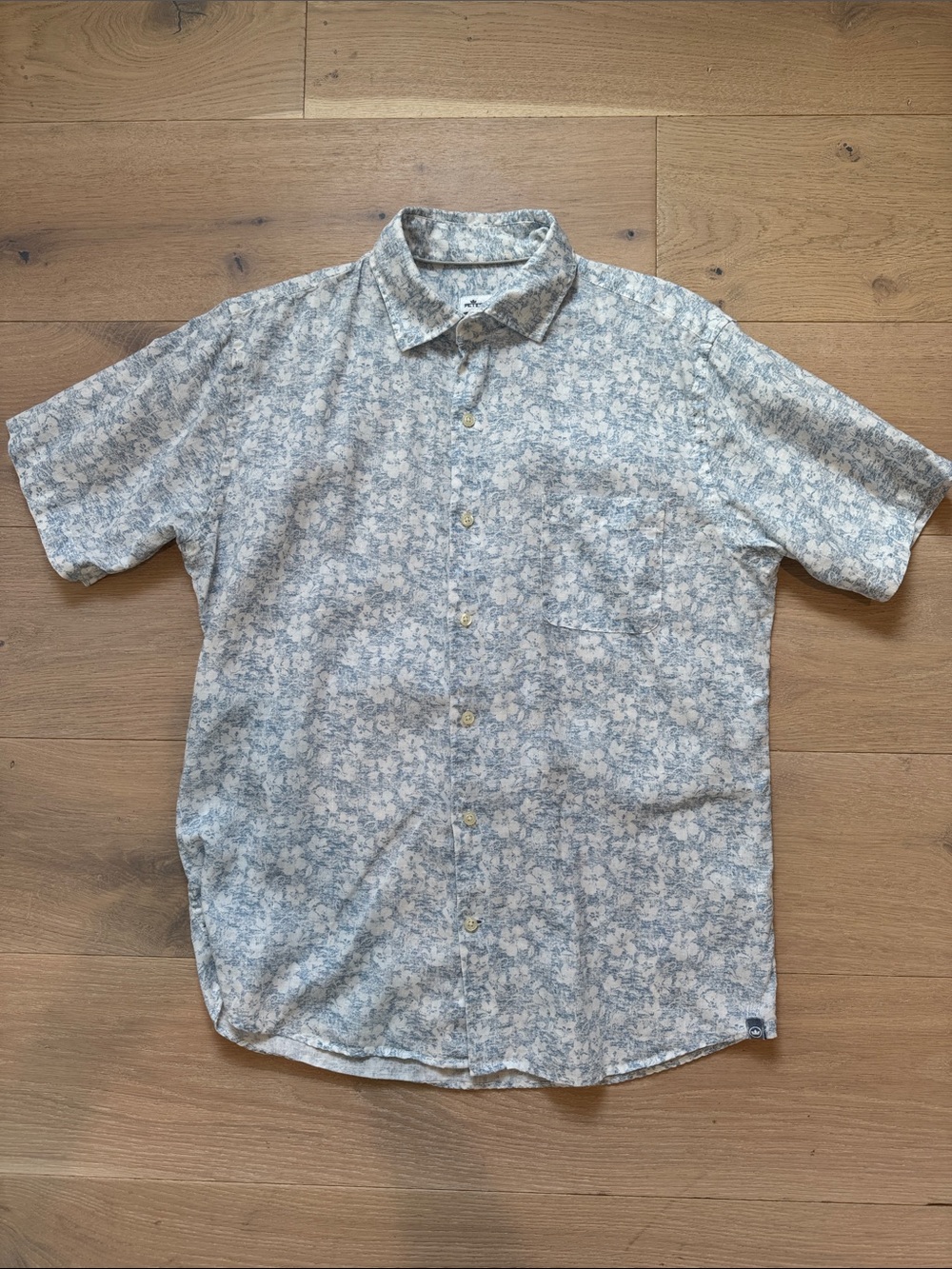 Peter Millar Light Blue Floral Linen Short-Sleeve Shirt